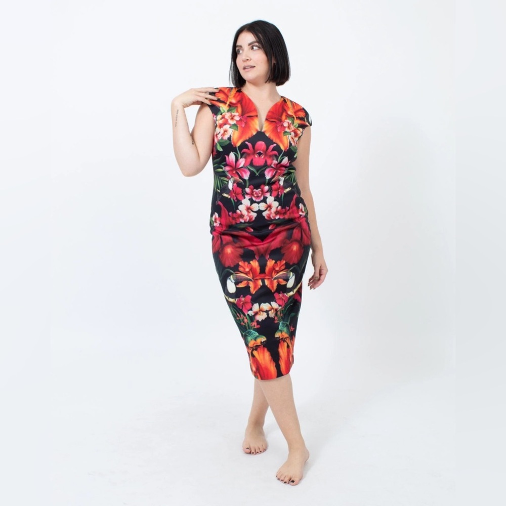 NWT TED BAKER •Rare• Bismii Tropical Toucan Midi Dress Ted Sz 4 - US 10 - Picture 3 of 15